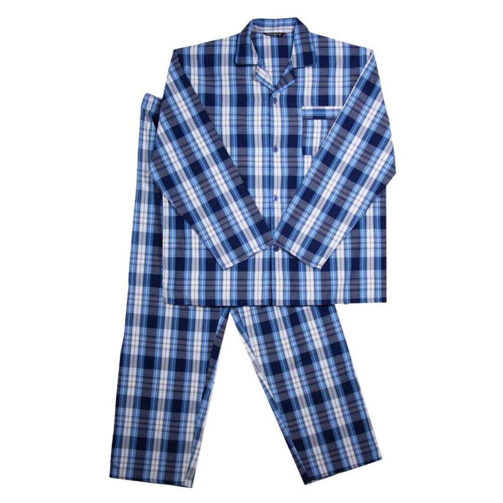 Keanu Mens Checked Woven Long Pyjama Set / Blue